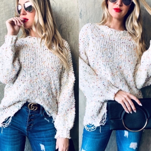 Multi Color Popcorn Distressed Oversize Sweater - Picture 2 of 3